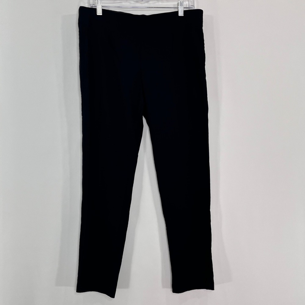 Calvin Klein Womens Black Textured Pull On Straight Leg Trousers Size 14